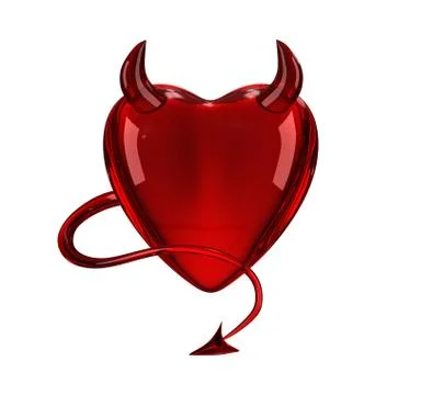 Glossy devil red heart with horns and tail Stock Illustration