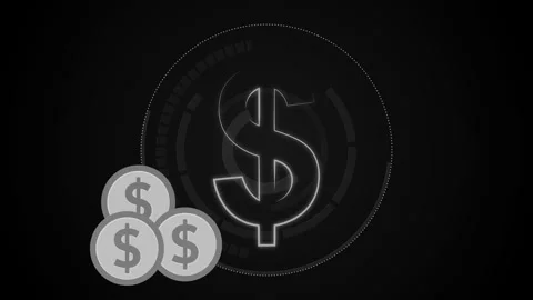Glossy dollar symbol with three stacked coins dark futuristic tech backgrou.. Video stock 334760842