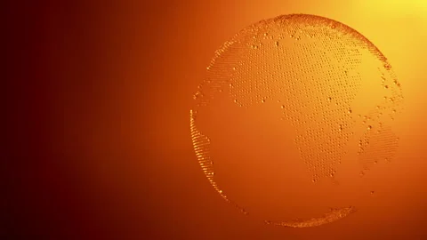 Glossy Earth globe rotating on gold background. Stock Footage 85612977
