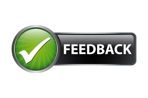Glossy Feedback vector label button with check mark icon Stock Illustration