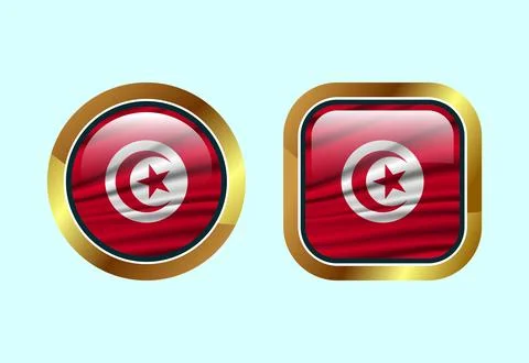 Glossy flag button of Tunisia, High quality web button design Stock Illustration