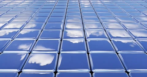 Glossy flat smooth surface made of metal cubes under sky animation Stock Footage 133221117