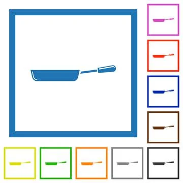 Glossy frying pan side view flat framed icons Stock Illustration