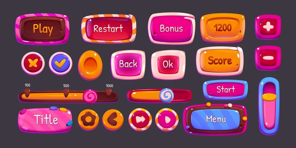 Glossy game buttons with candy texture Stock Illustration
