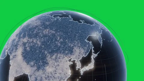 Glossy globe rotating as camera zooming out, dots and arcs forming, showing data Stock Footage 348242181