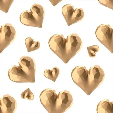 Glossy gold angular chopped hearts with reflections isolated on bright back.. Stock Illustration