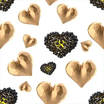 Glossy gold angular chopped hearts with reflections isolated on bright back.. Stock Illustration