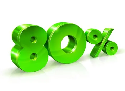 Glossy green 80% Eighty percent off, sale. Isolated on white background Stock Illustration