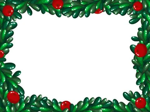 Glossy Green Pine Frame with Red Berries Illustrazione stock