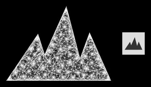 Glossy Intersected Mesh Mountains Icon with Lightspots Stock Illustration