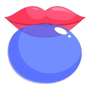 Glossy lips blowing a big blue bubble gum bubble Stock Illustration