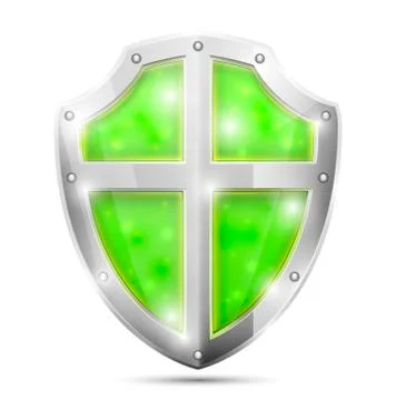 Glossy Magic Green Shield Icon. Stock Illustration