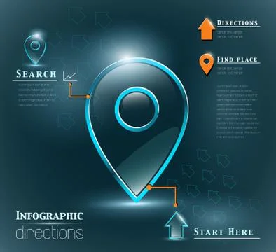 Glossy map pointer and arrow Stock Illustration