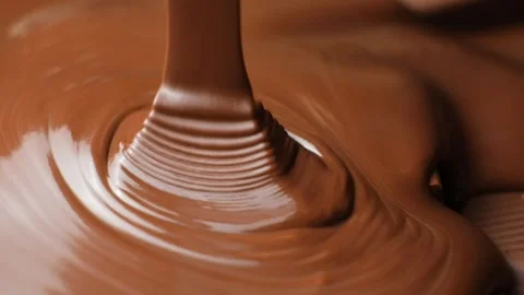Glossy Melted Chocolate Flow in Slow Motion Close Up. Stock Footage 344866268