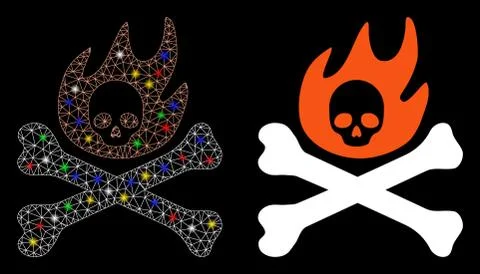 Glossy Mesh 2D Bones Fire Icon with Flash Spots 스톡 일러스트
