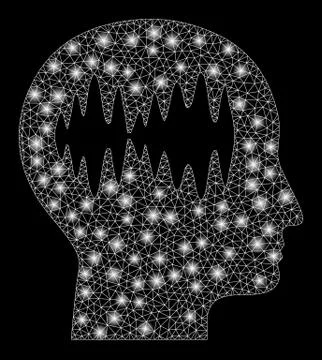 Glossy Mesh 2D Brain Waves with Light Spots Illustrazione stock