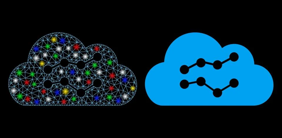 Glossy Mesh 2D Cloud Charts Icon with Flare Spots Illustrazione stock