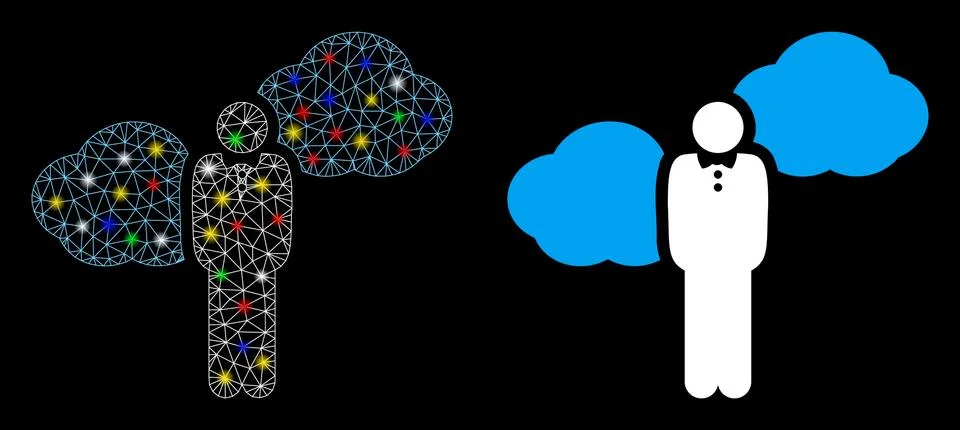 Glossy Mesh 2D Cloud Startupper Person Icon with Light Spots Stockillustratie