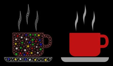 Glossy Mesh 2D Coffee Break Icon with Flash Spots Illustrazione stock