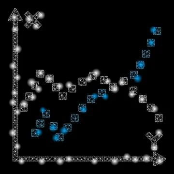 Glossy Mesh 2D Functions Plot with Light Spots Illustrazione stock