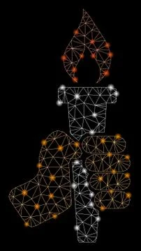 Glossy Mesh 2D Hand with Fire Torch with Light Spots Stock Illustration