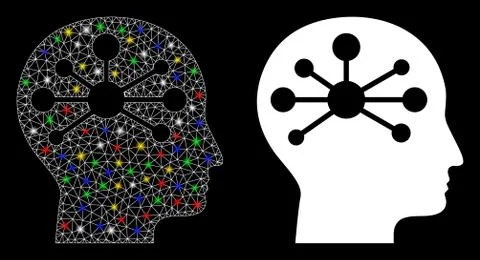 Glossy Mesh 2D Human Intellect Icon with Flash Spots Stock Illustration