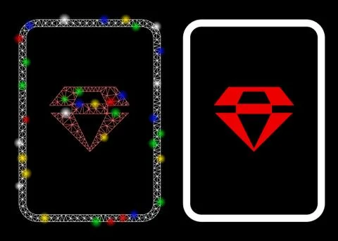 Glossy Mesh 2D Ruby Gambling Card Icon with Light Spots Stock Illustration