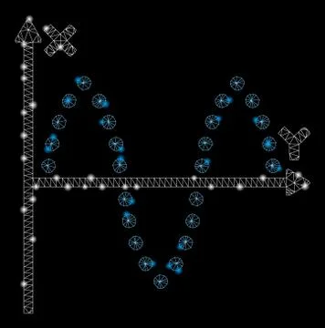 Glossy Mesh 2D Sinusoid Plot with Flash Spots Illustrazione stock