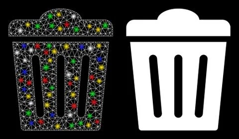 Glossy Mesh 2D Trash Can Icon with Flare Spots Illustrazione stock