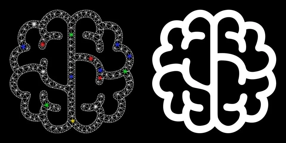 Glossy Mesh Carcass Brain Icon with Light Spots Stock Illustration