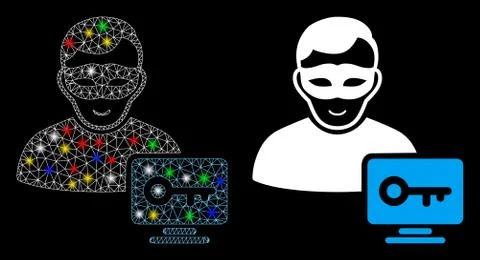 Glossy Mesh Carcass Computer Hacker Icon with Flash Spots Stock Illustration