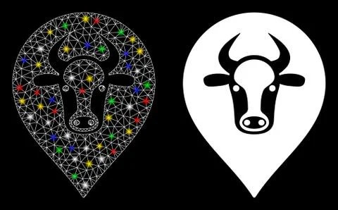 Glossy Mesh Carcass Cow Map Pointer Icon with Light Spots Stock Illustration