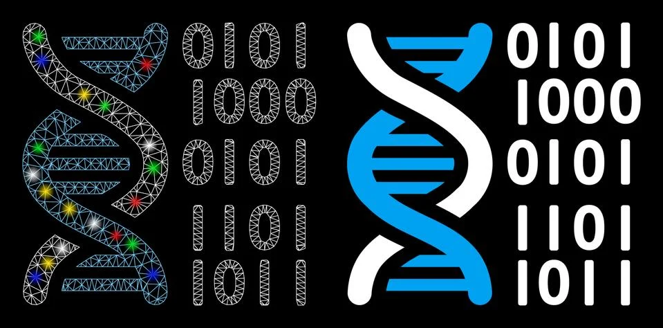 Glossy Mesh Carcass DNA Binary Code Icon with Flare Spots Stockillustratie