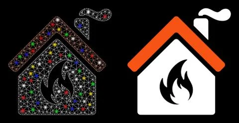 Glossy Mesh Carcass Kitchen Fire Icon with Flare Spots Illustrazione stock