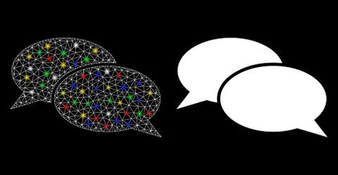 Glossy Mesh Carcass Message Clouds Icon with Flare Spots Stock Illustration