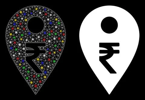 Glossy Mesh Carcass Rupee Map Marker Icon with Flare Spots Illustrazione stock