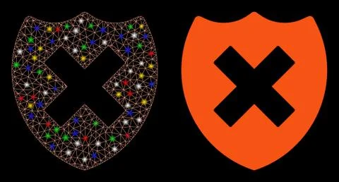 Glossy Mesh Carcass Security Shield Fail Icon with Flare Spots Stock Illustration