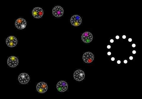 Glossy Mesh Dotted Circle Perimeter Icon with Constellation Color Light Spots Stock Illustration