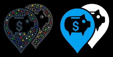 Glossy Mesh Network Bank Map Pointers Icon with Flare Spots Illustrazione stock