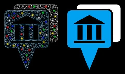 Glossy Mesh Network Bank Map Pointers Icon with Flare Spots Illustrazione stock