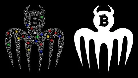 Glossy Mesh Network Bitcoin Spectre Devil Icon with Flare Spots Stock Illustration
