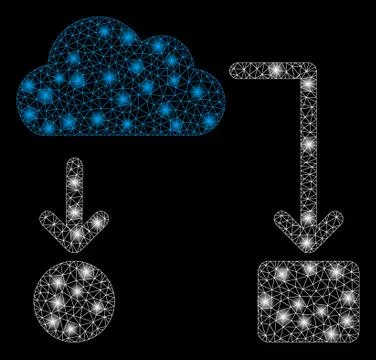 Glossy Mesh Network Cloud Flow Chart with Flare Spots Illustrazione stock