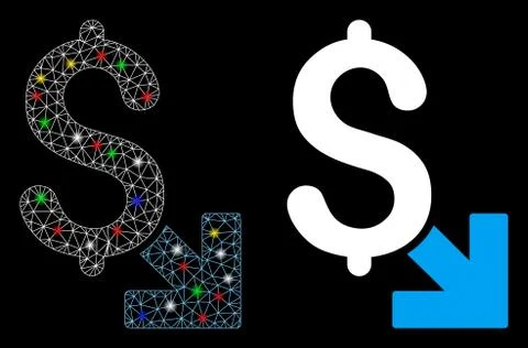 Glossy Mesh Network Dollar Decrease Icon with Light Spots Illustrazione stock