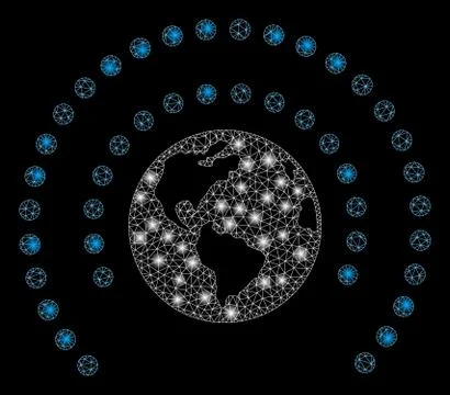 Glossy Mesh Network Earth Sphere Shield with Flare Spots Stock Illustration