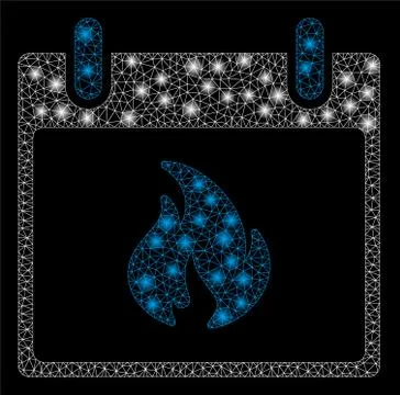 Glossy Mesh Network Flame Calendar Day with Flash Spots Stock Illustration