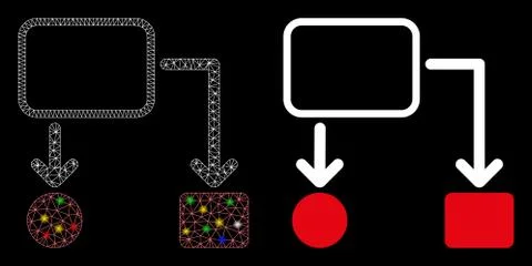 Glossy Mesh Network Flowchart Scheme Icon with Flash Spots Stock Illustration