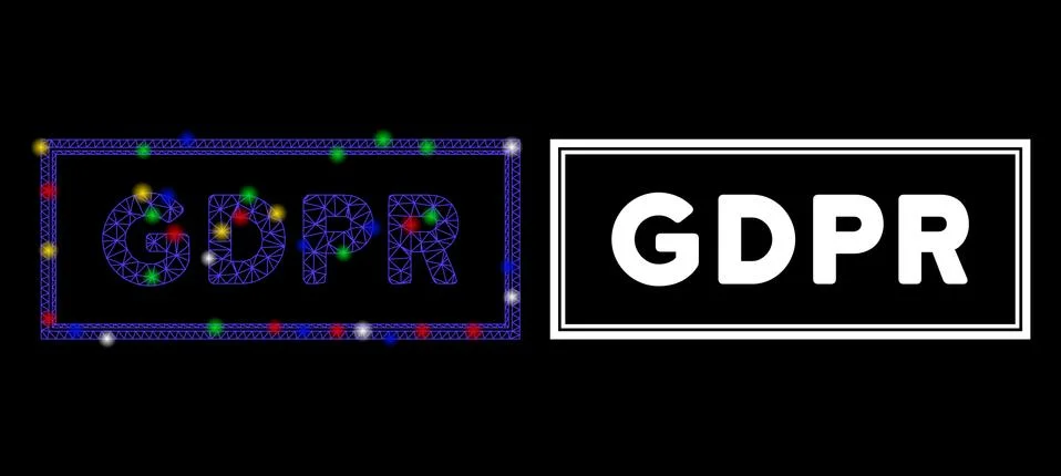 Glossy Mesh Network GDPR Rectangle Icon with Flash Spots 스톡 일러스트