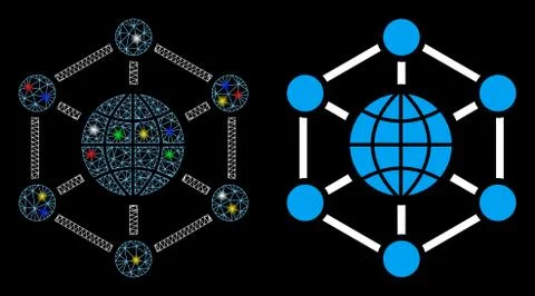 Glossy Mesh Network Global Web Icon with Light Spots イラスト素材
