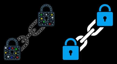 Glossy Mesh Network Lock Blockchain Icon with Flare Spots Stock Illustration