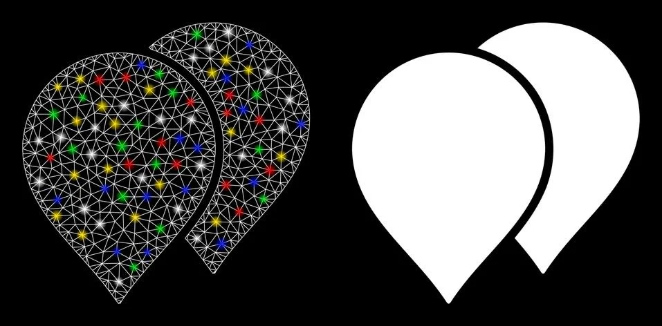 Glossy Mesh Network Map Pointers Icon with Flash Spots Stock Illustration